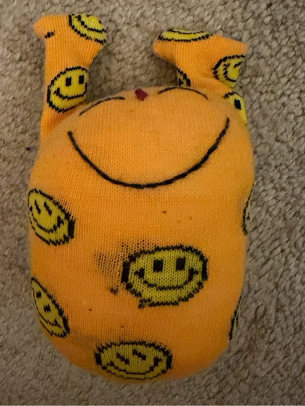 Smiley Face Orange Plush Sock Toy